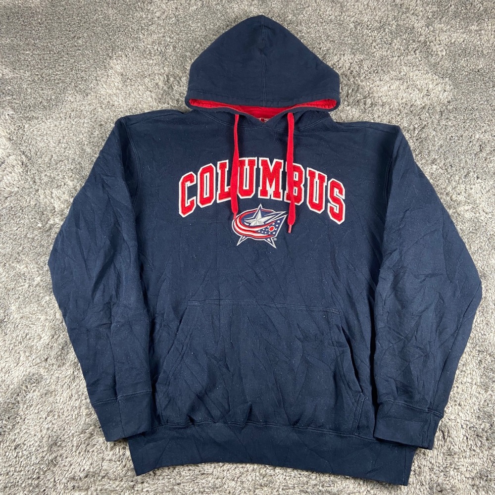 Columbus‎ Blue Jackets Hoodie Men M Blue E5 Pullover Fleece NHL Hockey Sports